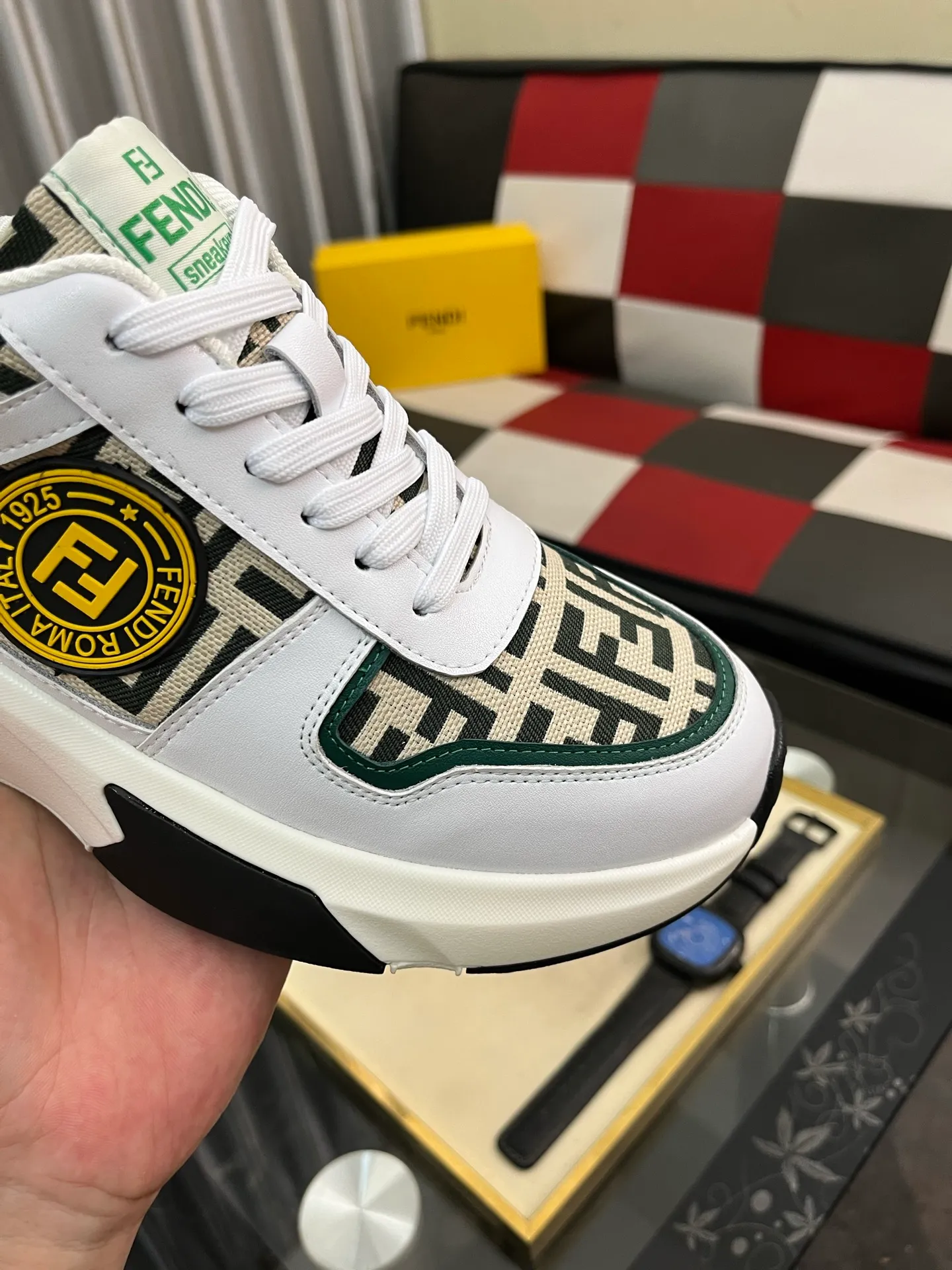 Men's shoes 💰458⌚️⌚️【FENDI】original quality.~ Unique modern style sneakers. 🏃A must-have casual shoe for trendy men😍😍 Original brand imported from Italy, imported original leather, sheep lining (refuses to discolor and grind feet) Sole: Original sole provided by the original factory, French lazy style design ⚠️Fit to the feet, original quality, super comfortable original sole. Just like shooting the real thing 🎬The real thing is better Code number: 38-444️⃣Colors available